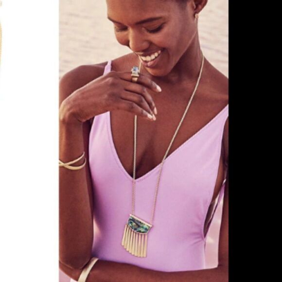 Kendra Scott Gold Ellen Abalone Shell Long Necklace. Box and Dust Bag. NWT - Picture 1 of 9